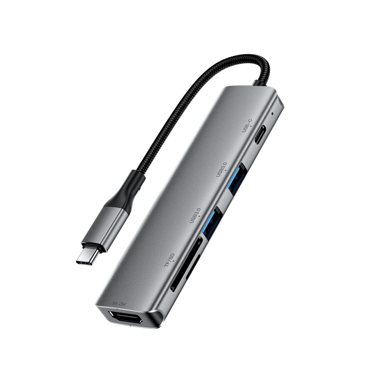 Acefast J18 USB-keskitin, USB-C, 6-in-1, HDMI 4K 60 Hz, PD 90 W, telakointiasema – harmaa