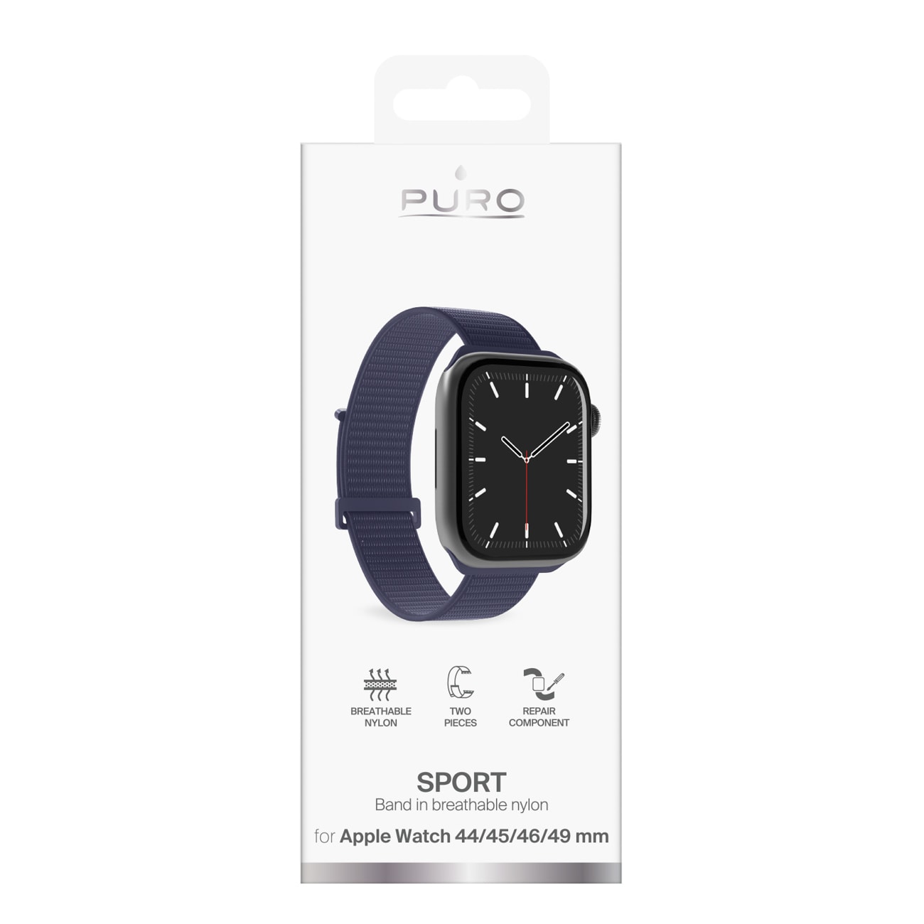 Puro Sport -ranneke Apple Watch 44/45/46/49 mm:lle – tummansininen