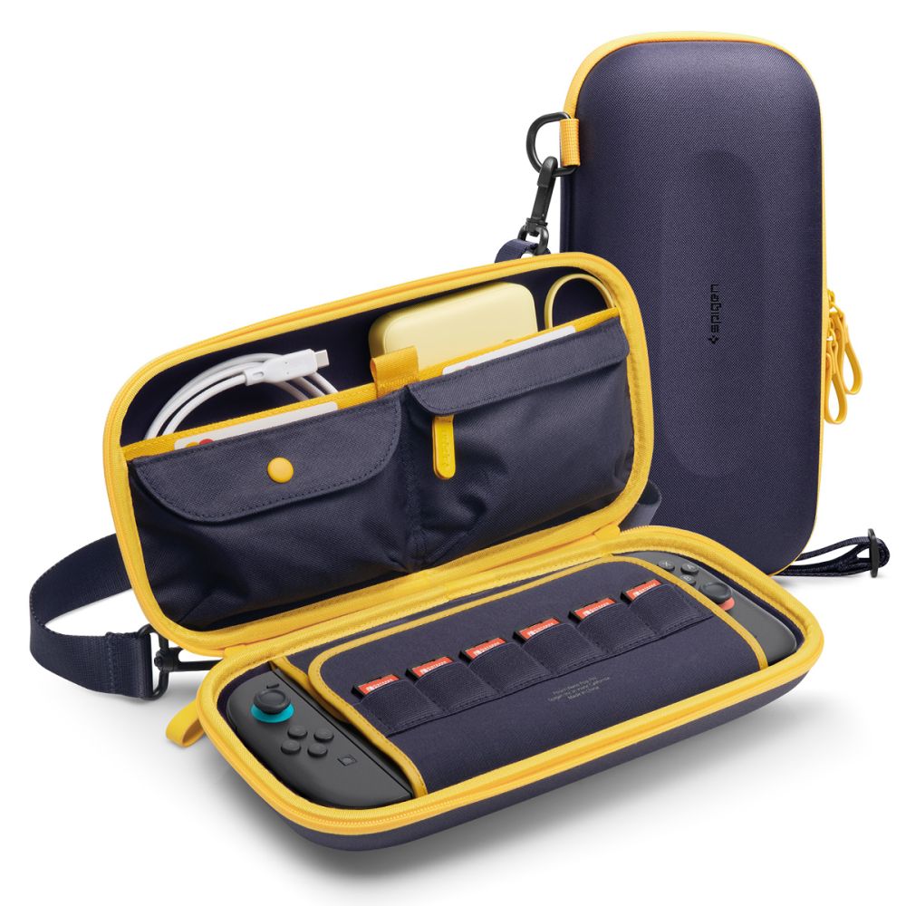 Spigen Nano Pop Pro -suojakotelo Nintendo Switch 2:lle – tummansininen ja keltainen