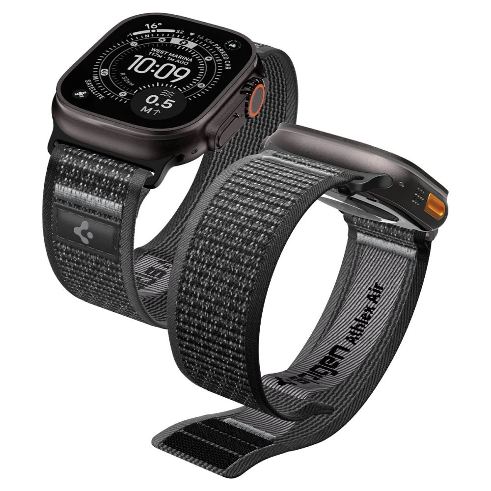 Spigen Athlex Air 2 -ranneke Apple Watch 44/45/46/49 mm:lle – musta ja harmaa