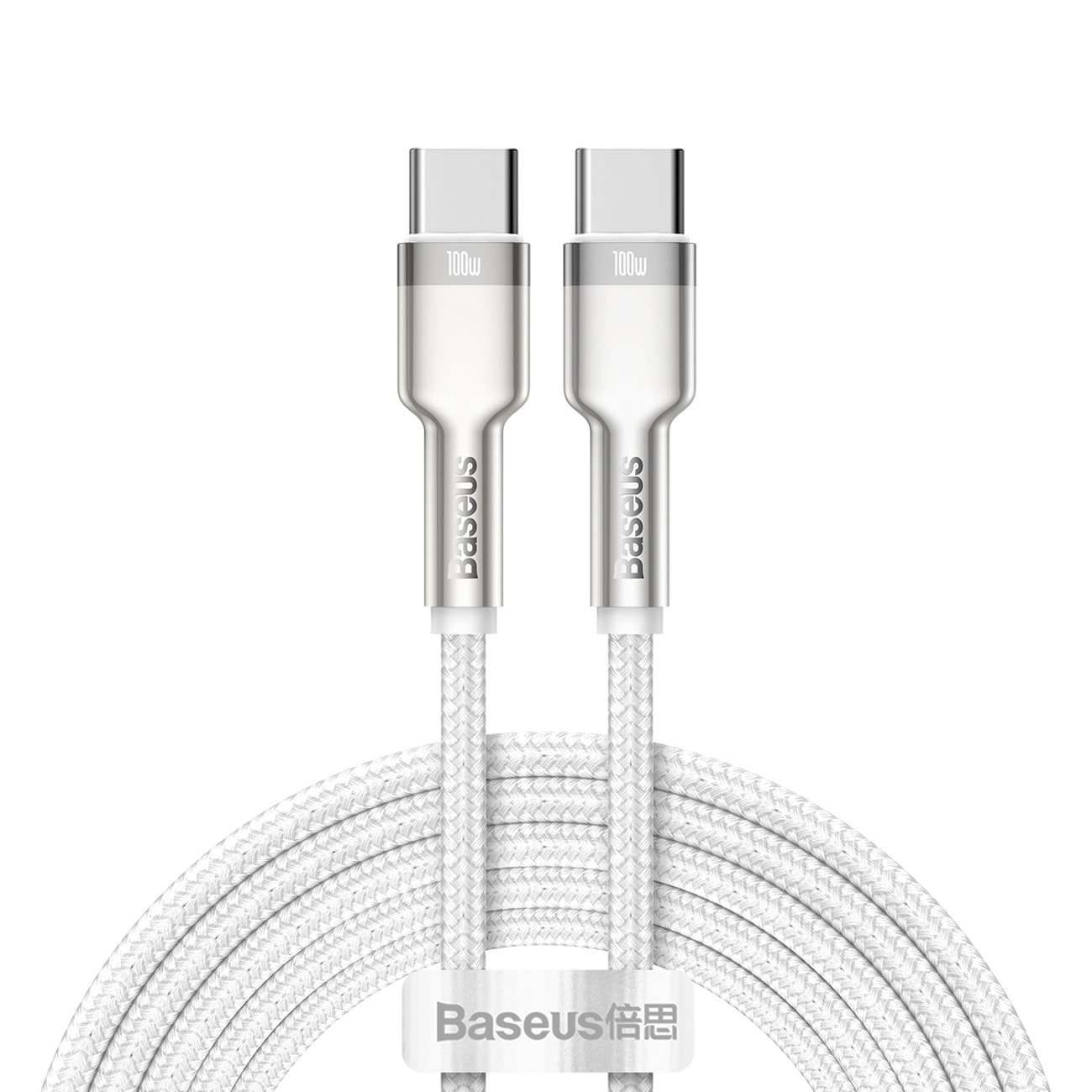 Baseus Cafule Metal 100 W USB-C – USB-C-kaapeli 2 m – valkoinen