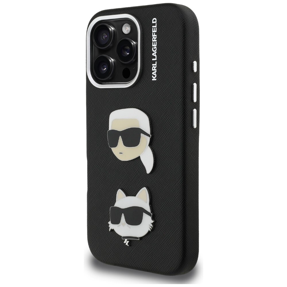 Karl Lagerfeld syksy-talvi Karl & Choupette -pääkuvioinen neulakotelo iPhone 16 Pro Maxille – musta