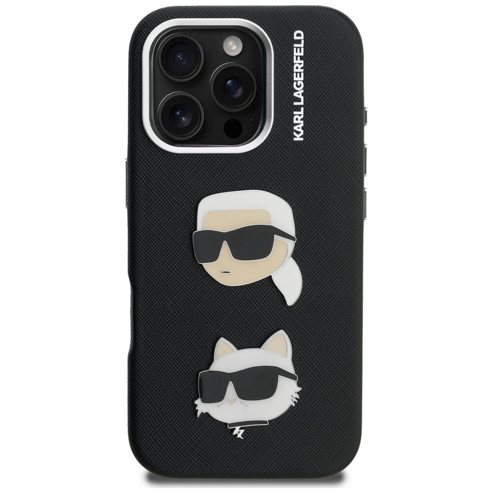 Karl Lagerfeld syksy-talvi Karl & Choupette -pääkuvioinen neulakotelo iPhone 16 Pro Maxille – musta