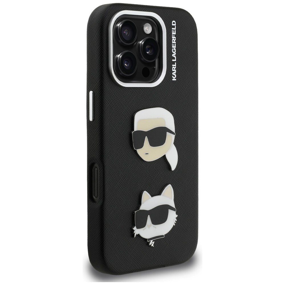 Karl Lagerfeld syksy-talvi Karl & Choupette -pääkuvioinen neulakotelo iPhone 16 Pro Maxille – musta