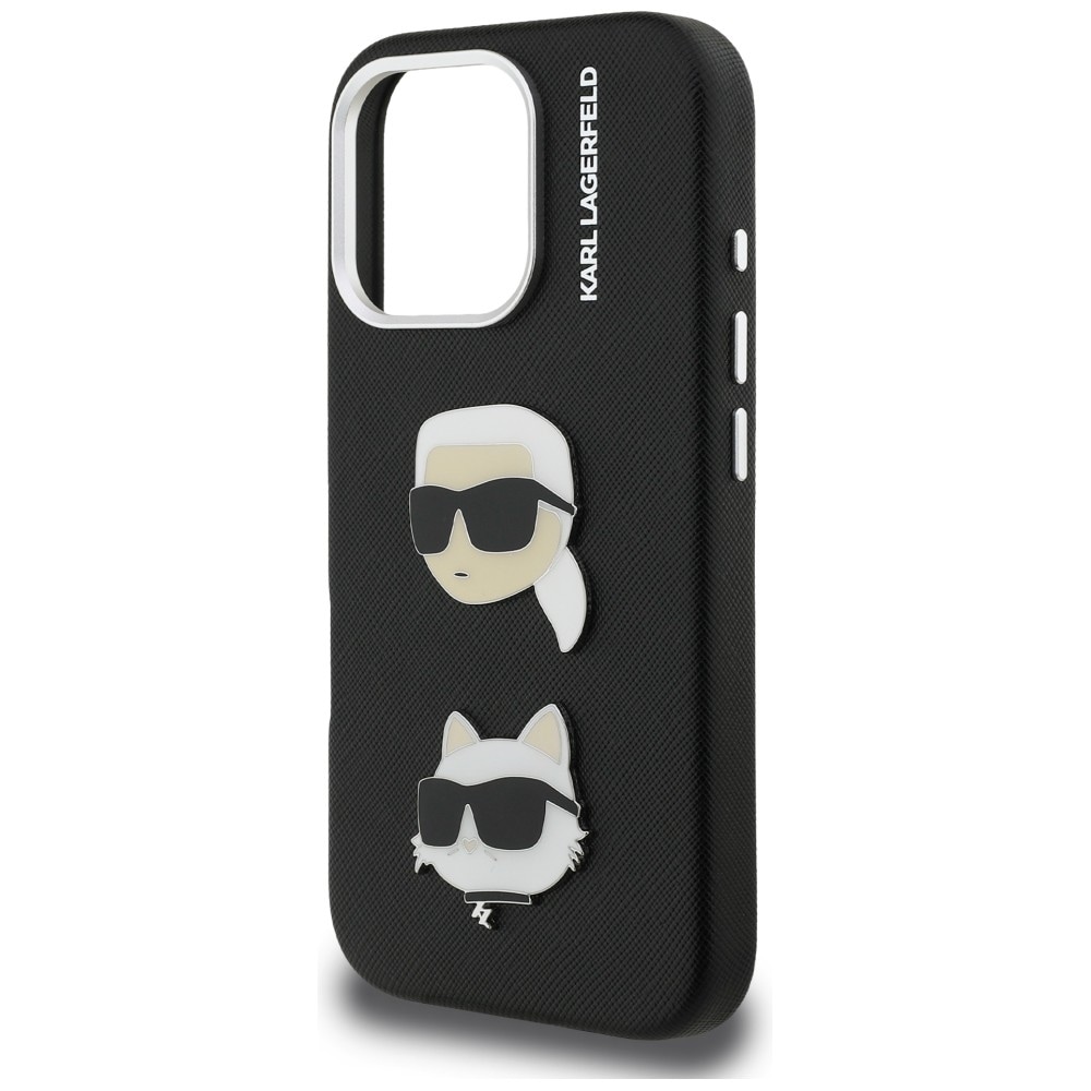 Karl Lagerfeld syksy-talvi Karl & Choupette -pääkuvioinen neulakotelo iPhone 16 Pro Maxille – musta