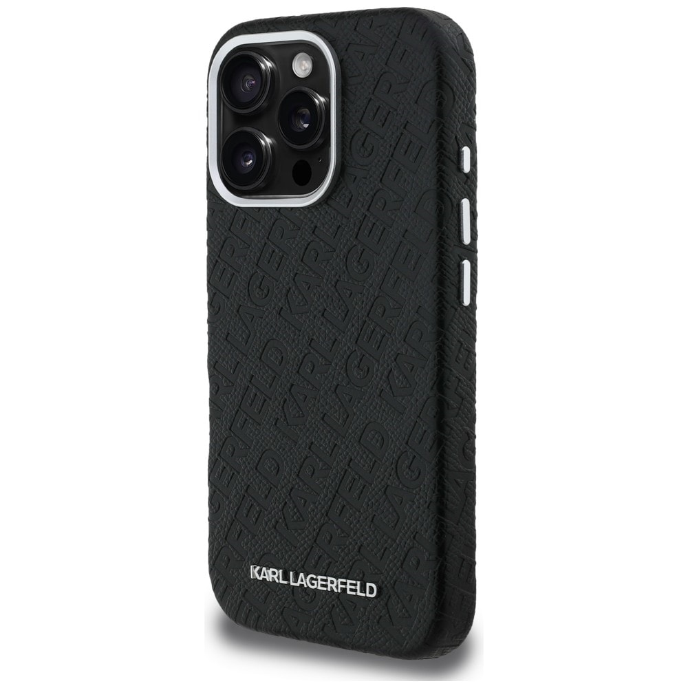 Karl Lagerfeldin FW-malliston Karl MagSafe -kotelo iPhone 16 Pro:lle – musta