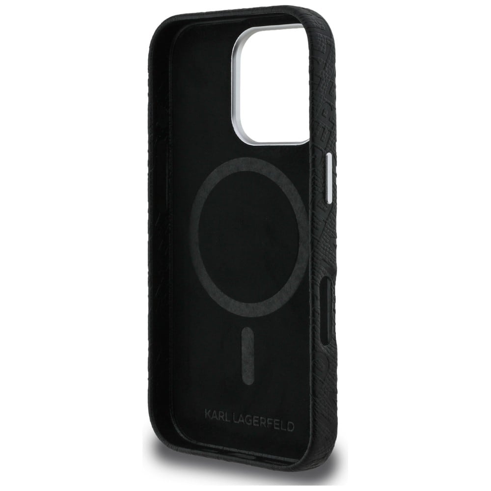 Karl Lagerfeldin FW-malliston Karl MagSafe -kotelo iPhone 16 Pro:lle – musta