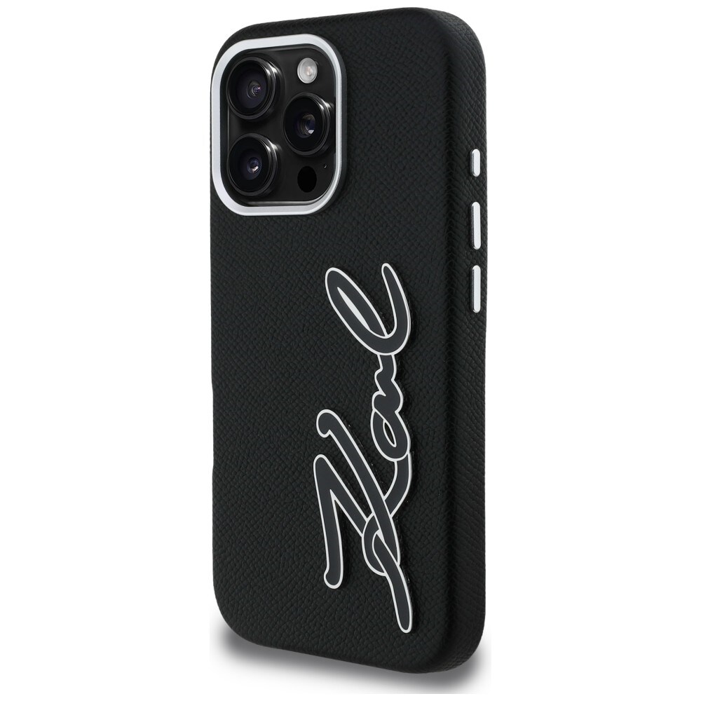 Karl Lagerfeld syksy/talvi Grained Signature Logo -suojakotelo iPhone 16 Pro:lle – musta