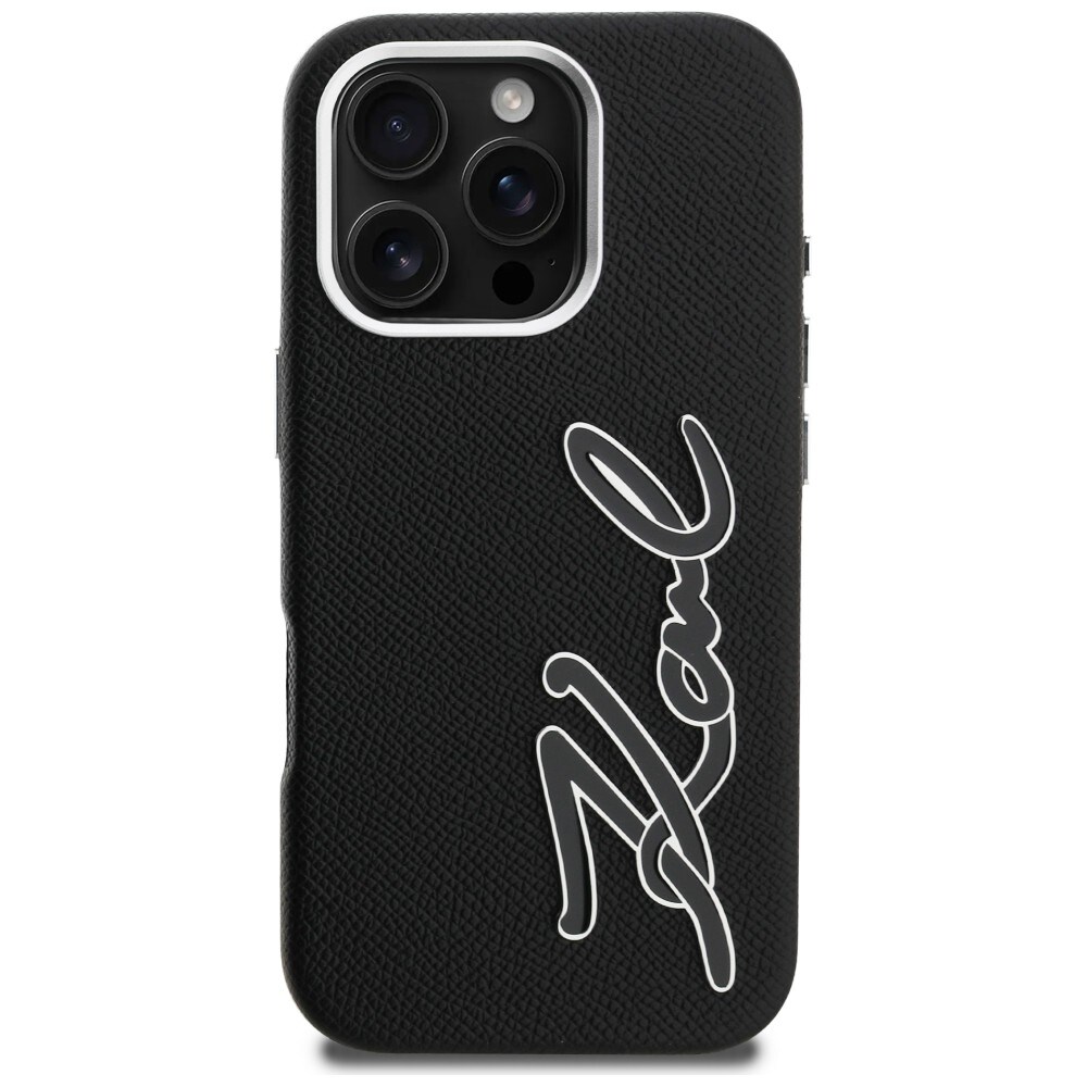 Karl Lagerfeld syksy/talvi Grained Signature Logo -suojakotelo iPhone 16 Pro:lle – musta