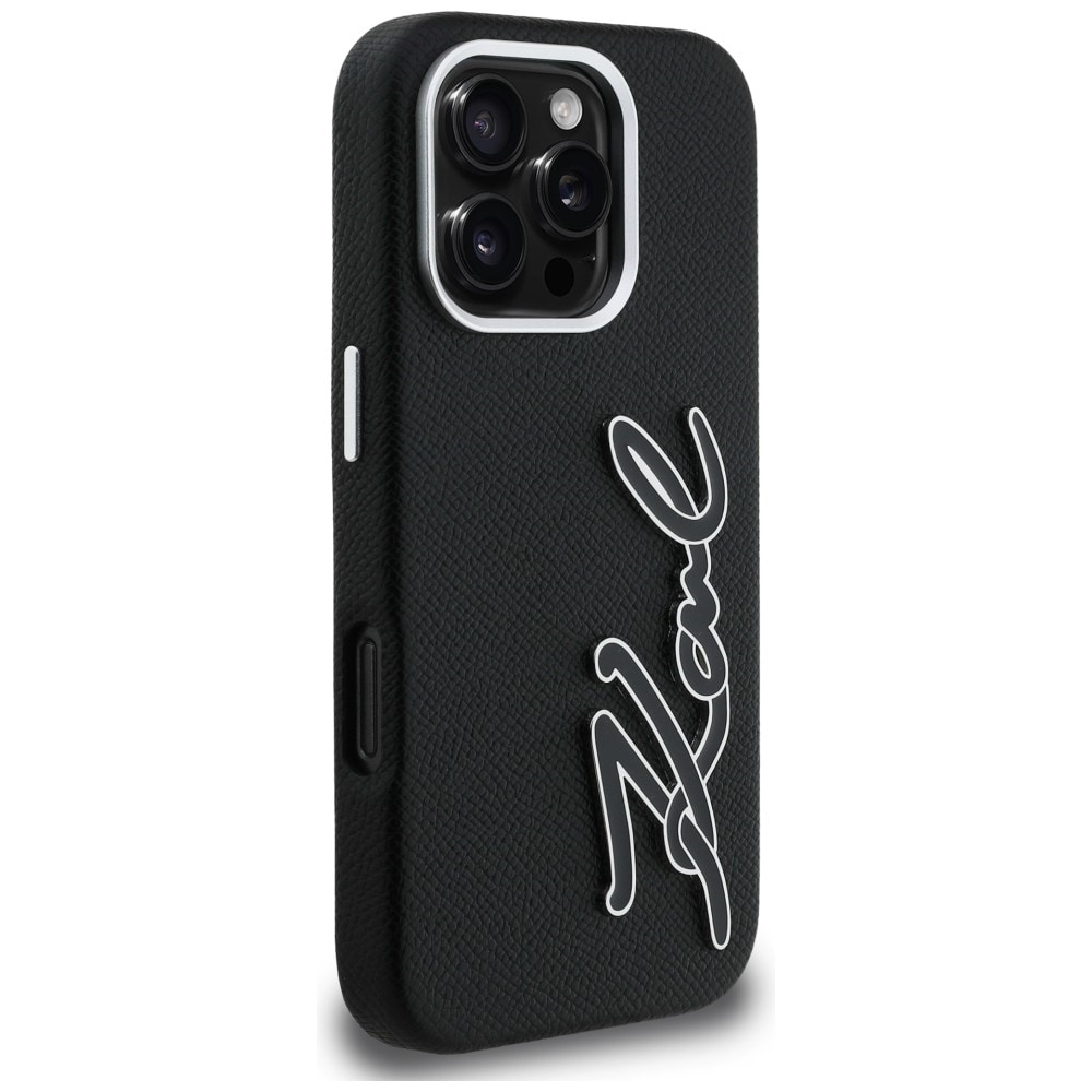 Karl Lagerfeld syksy/talvi Grained Signature Logo -suojakotelo iPhone 16 Pro:lle – musta