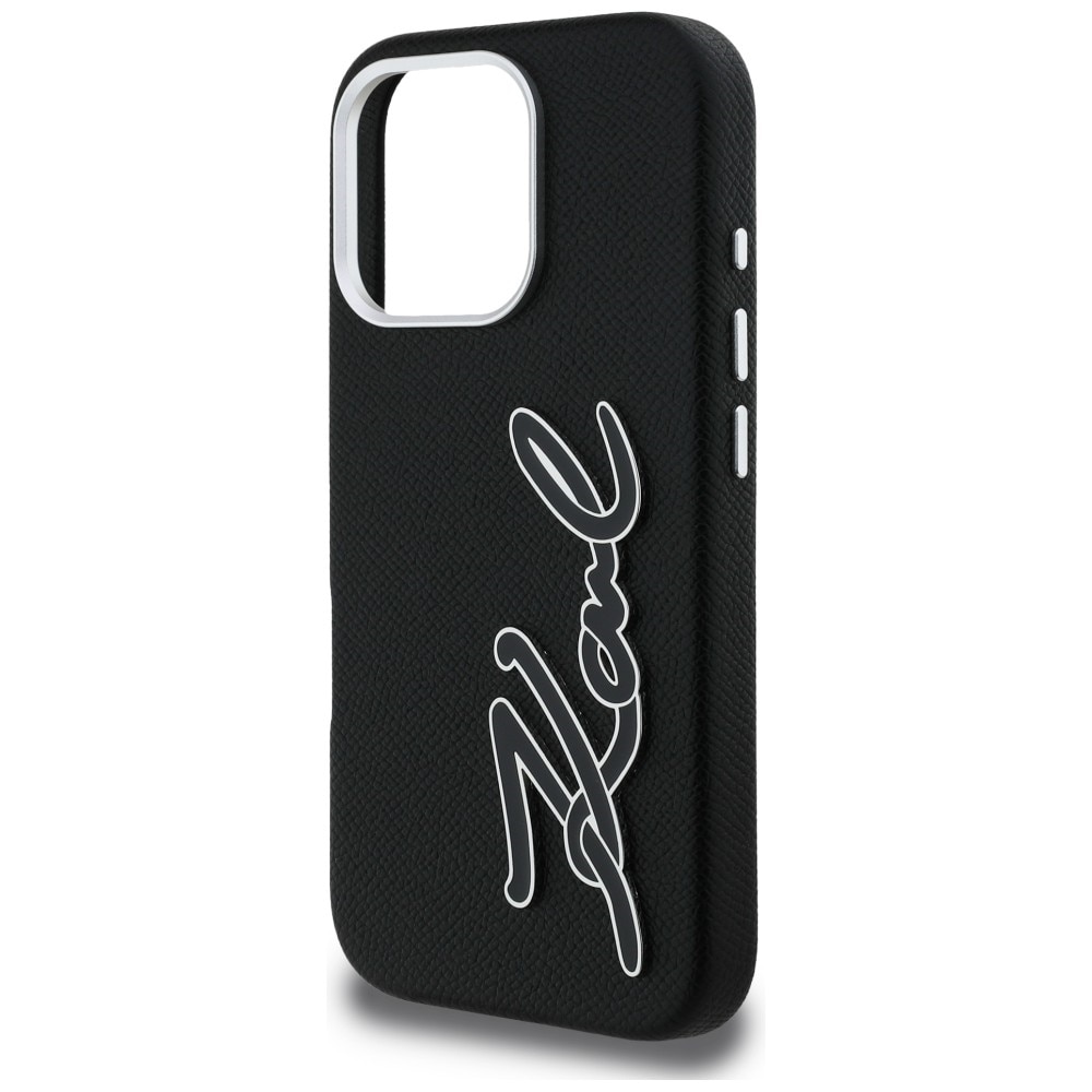 Karl Lagerfeld syksy/talvi Grained Signature Logo -suojakotelo iPhone 16 Pro:lle – musta
