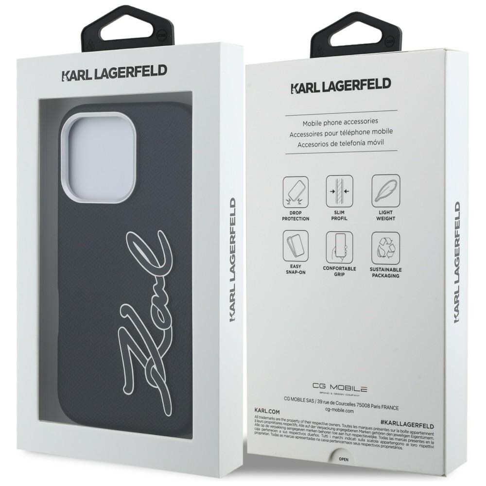 Karl Lagerfeld syksy/talvi Grained Signature Logo -suojakotelo iPhone 16 Pro:lle – musta