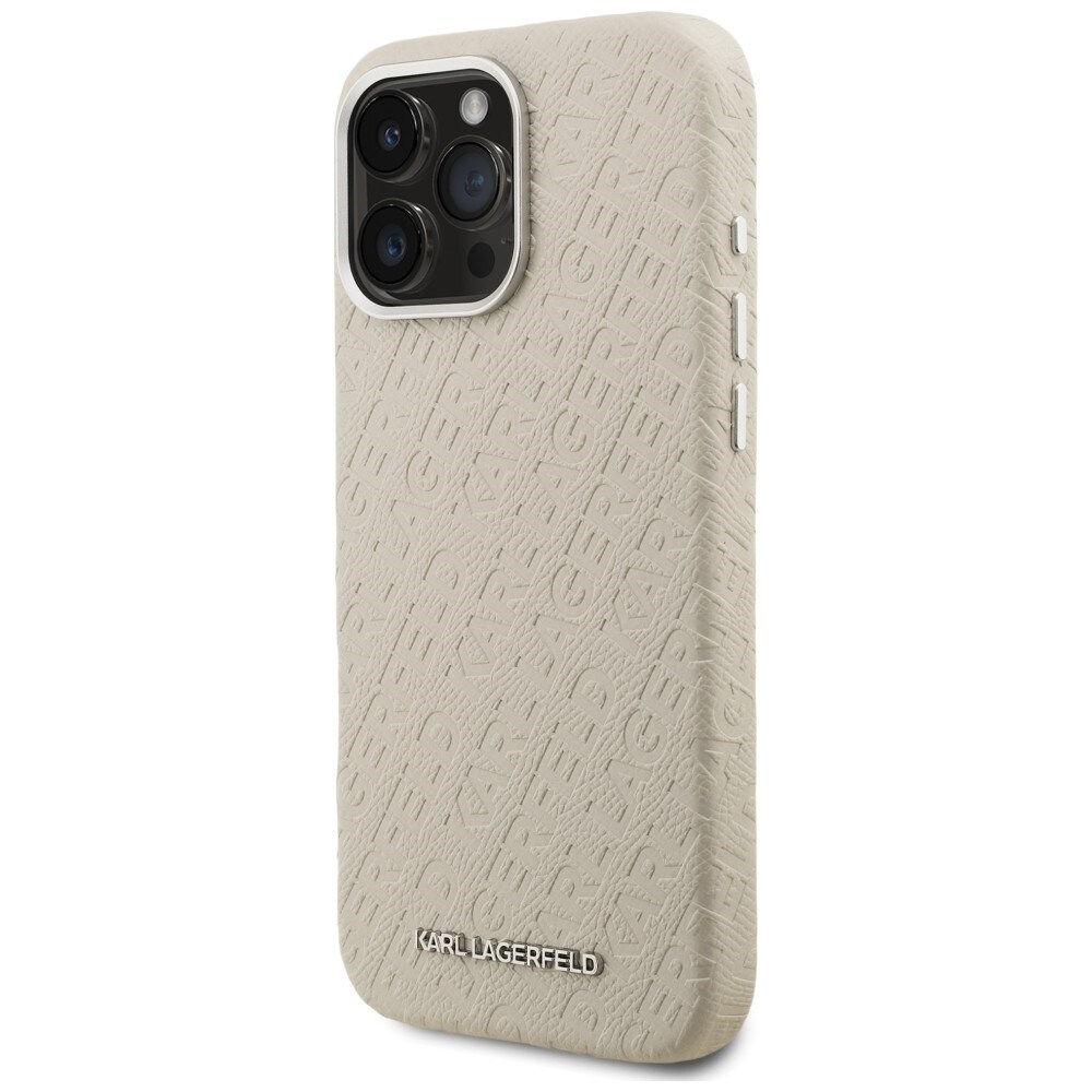 Karl Lagerfeldin FW-malliston Karl MagSafe -kotelo iPhone 16 Pro:lle – beige