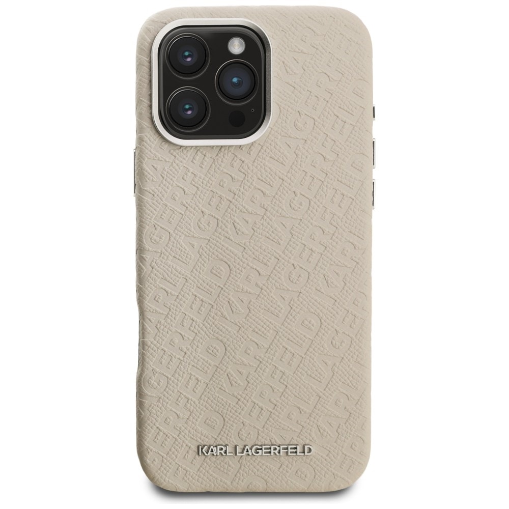 Karl Lagerfeldin FW-malliston Karl MagSafe -kotelo iPhone 16 Pro:lle – beige
