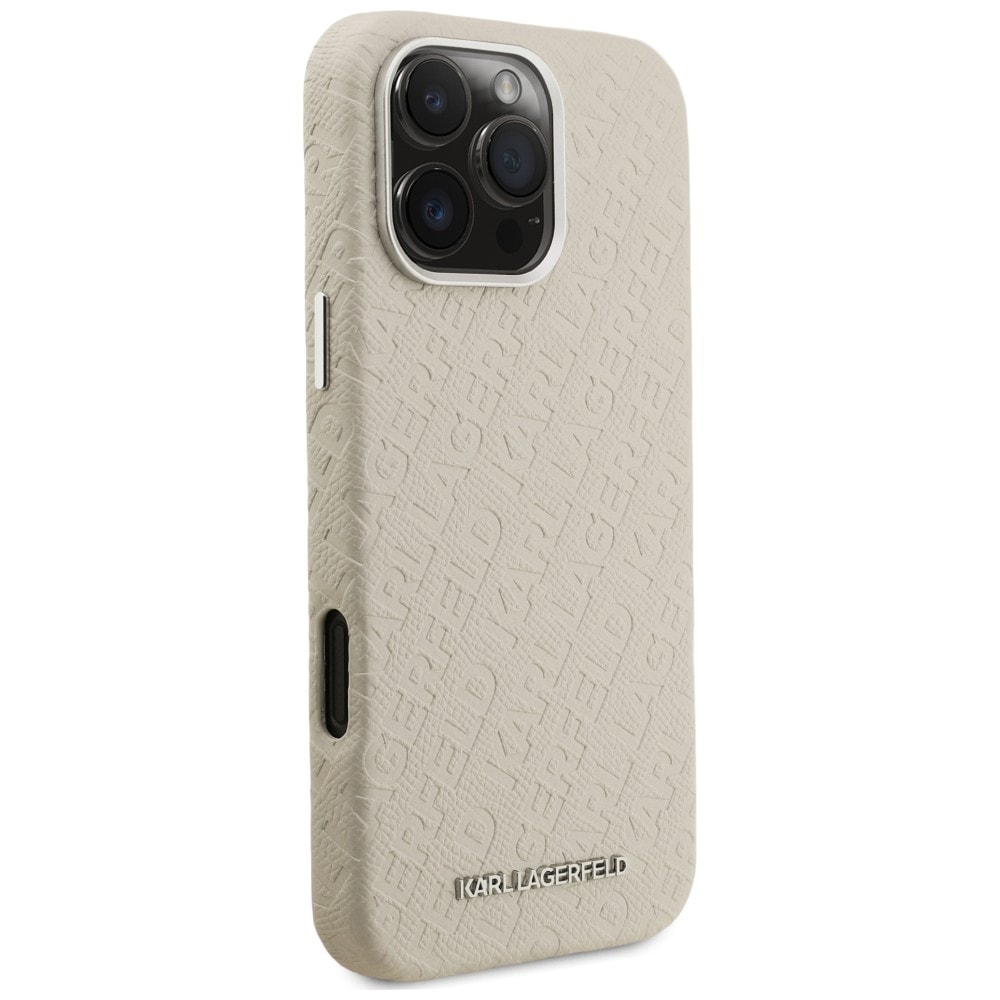 Karl Lagerfeldin FW-malliston Karl MagSafe -kotelo iPhone 16 Pro:lle – beige
