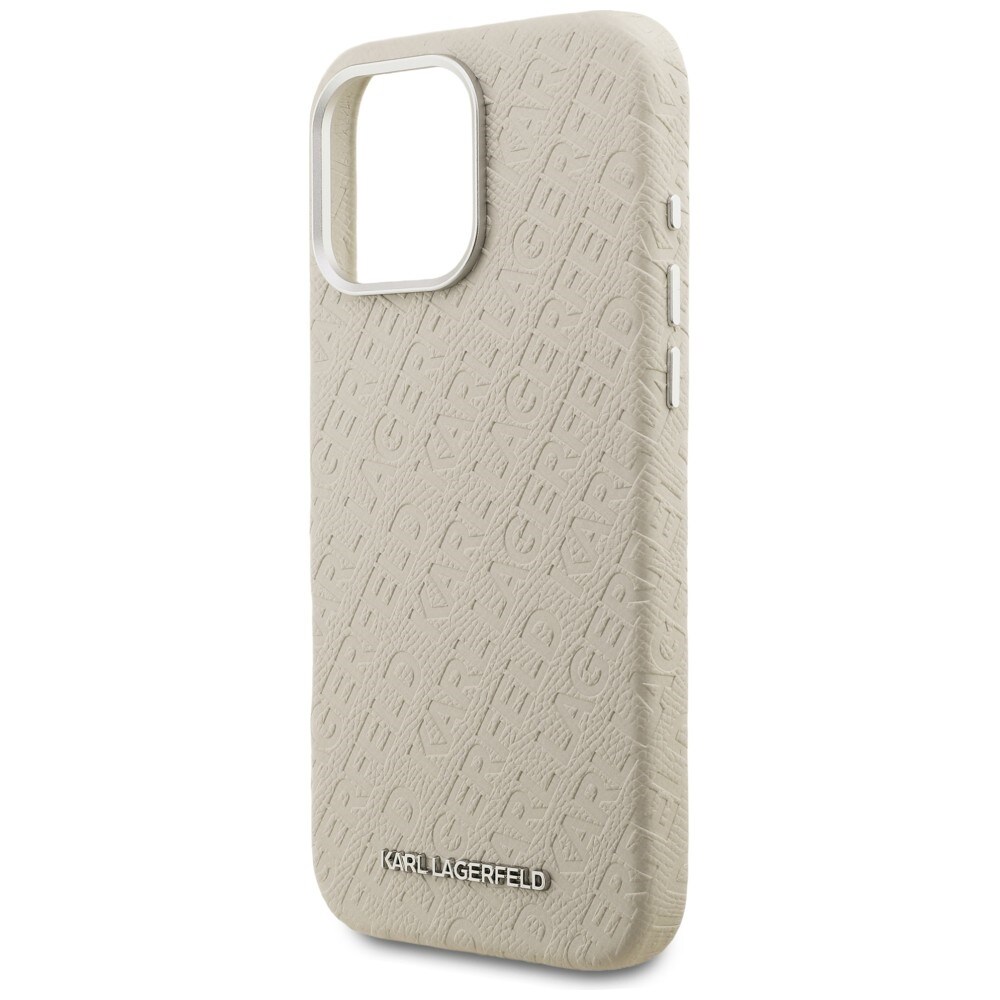 Karl Lagerfeldin FW-malliston Karl MagSafe -kotelo iPhone 16 Pro:lle – beige