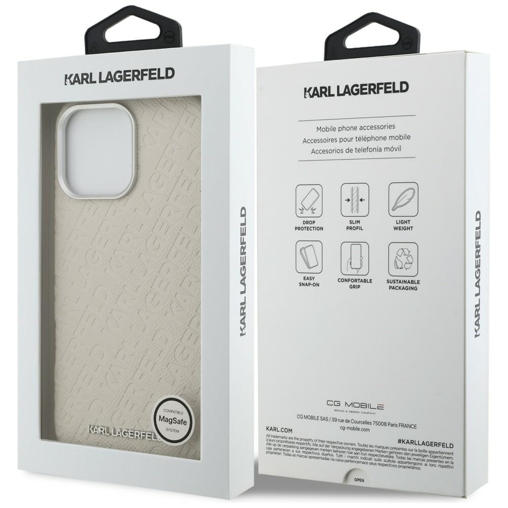 Karl Lagerfeldin FW-malliston Karl MagSafe -kotelo iPhone 16 Pro:lle – beige