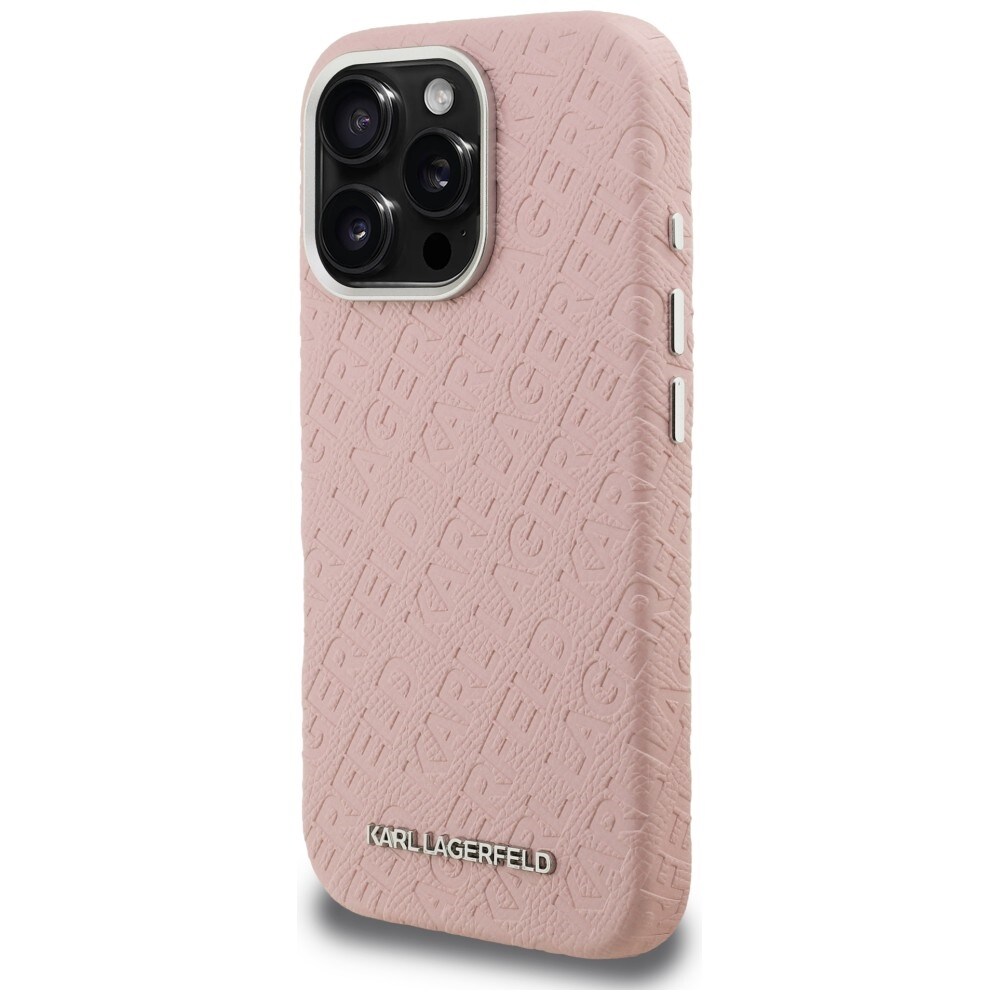 Karl Lagerfeldin FW-malliston Karl MagSafe -suojakotelo iPhone 16 Pro:lle – vaaleanpunainen