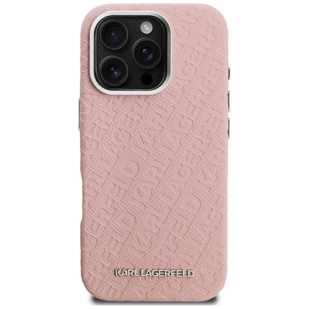 Karl Lagerfeldin FW-malliston Karl MagSafe -suojakotelo iPhone 16 Pro:lle – vaaleanpunainen