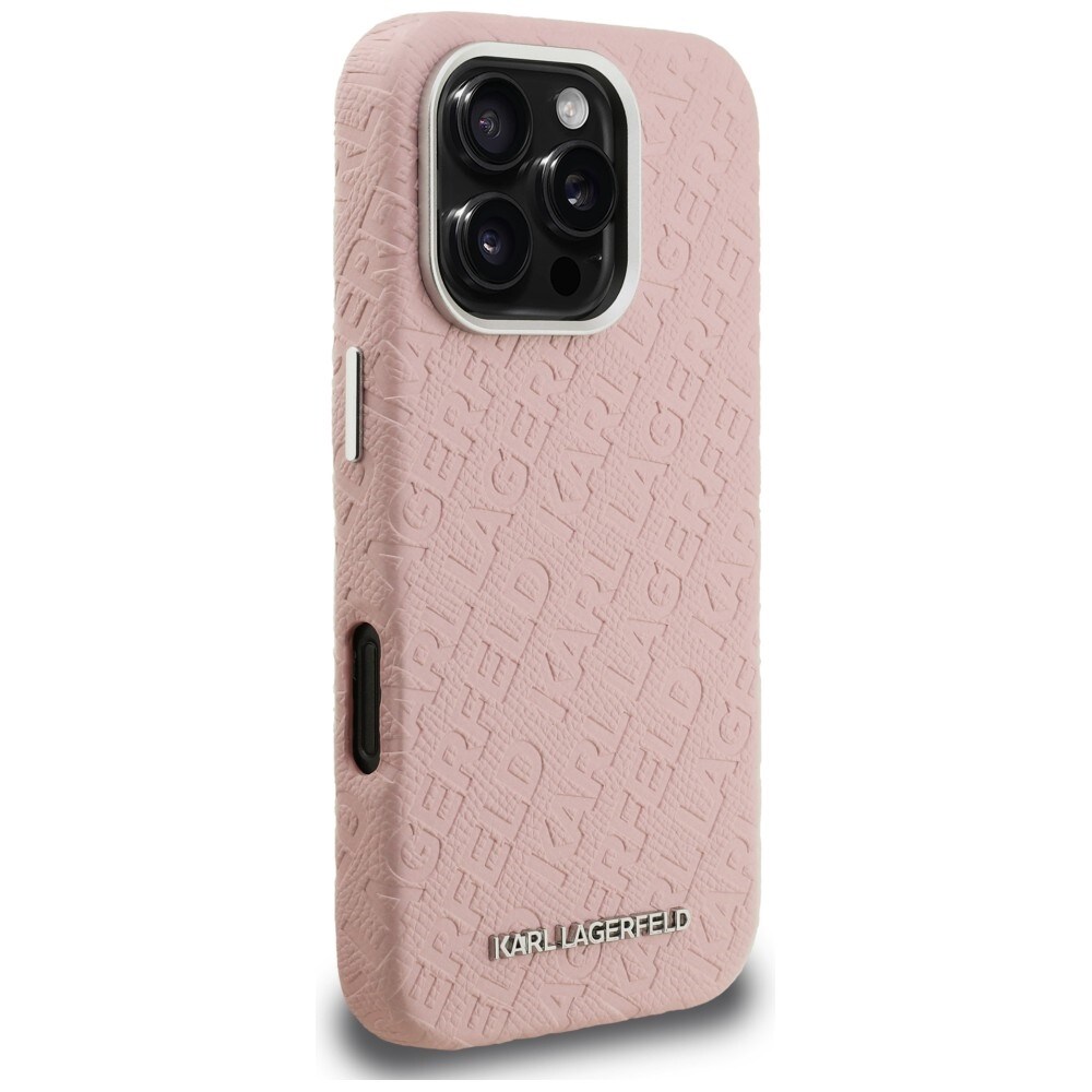 Karl Lagerfeldin FW-malliston Karl MagSafe -suojakotelo iPhone 16 Pro:lle – vaaleanpunainen