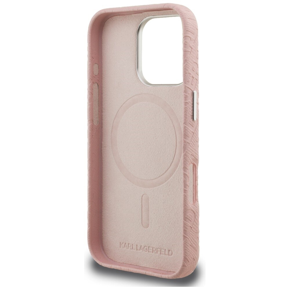Karl Lagerfeldin FW-malliston Karl MagSafe -suojakotelo iPhone 16 Pro:lle – vaaleanpunainen