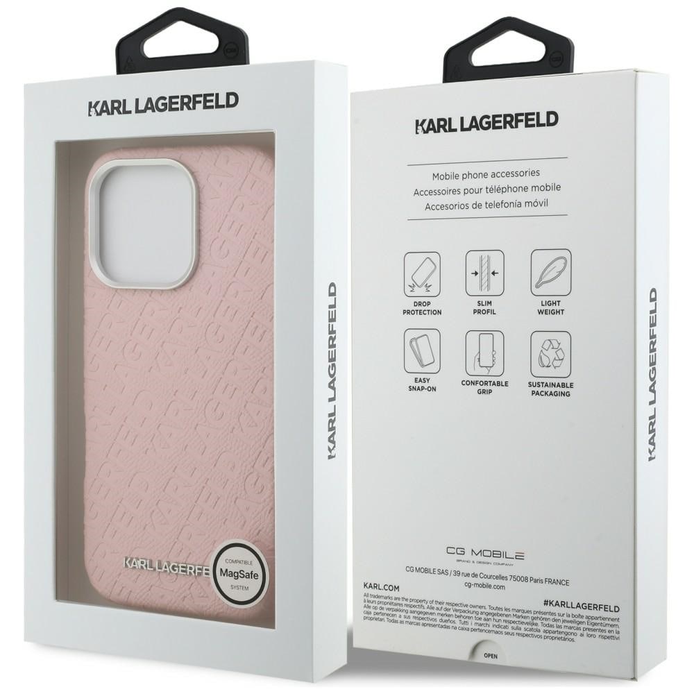 Karl Lagerfeldin FW-malliston Karl MagSafe -suojakotelo iPhone 16 Pro:lle – vaaleanpunainen