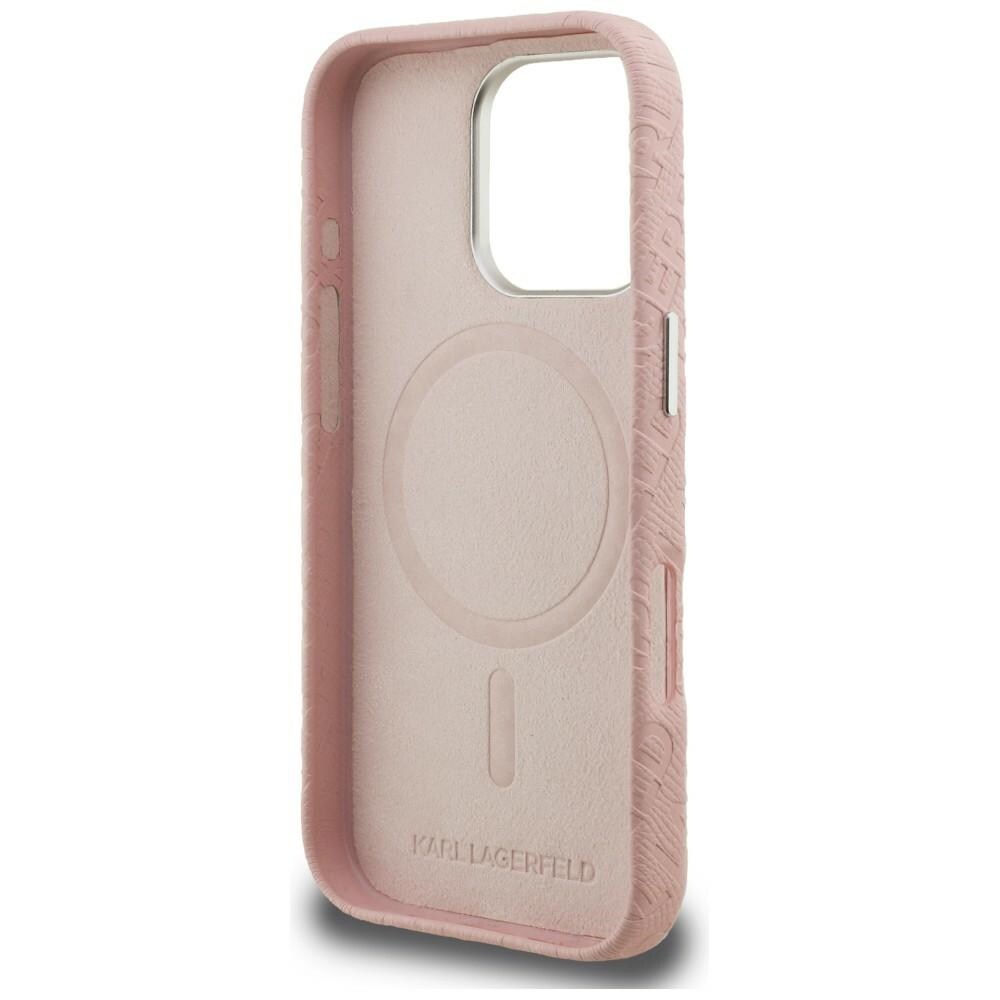 Karl Lagerfeldin FW-malliston Karl MagSafe -kotelo iPhone 16 Pro Maxille – vaaleanpunainen