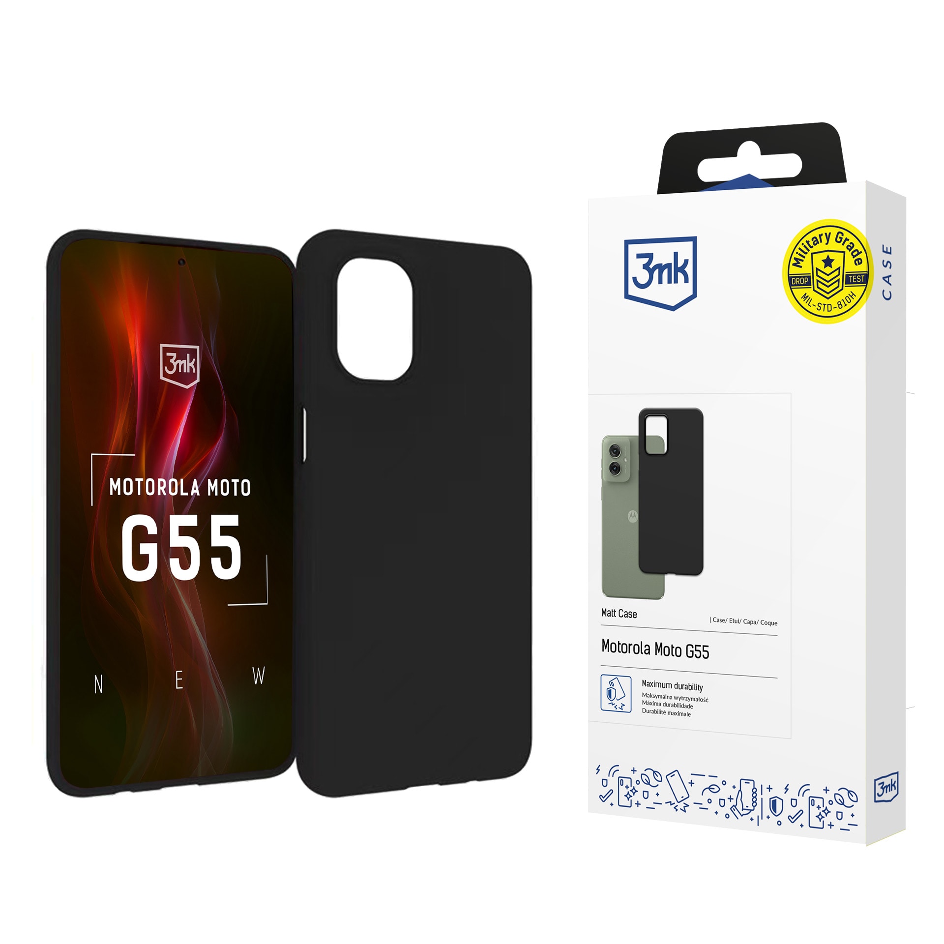 3mk Matt -suojakotelo Motorola Moto G55 5G:lle – musta