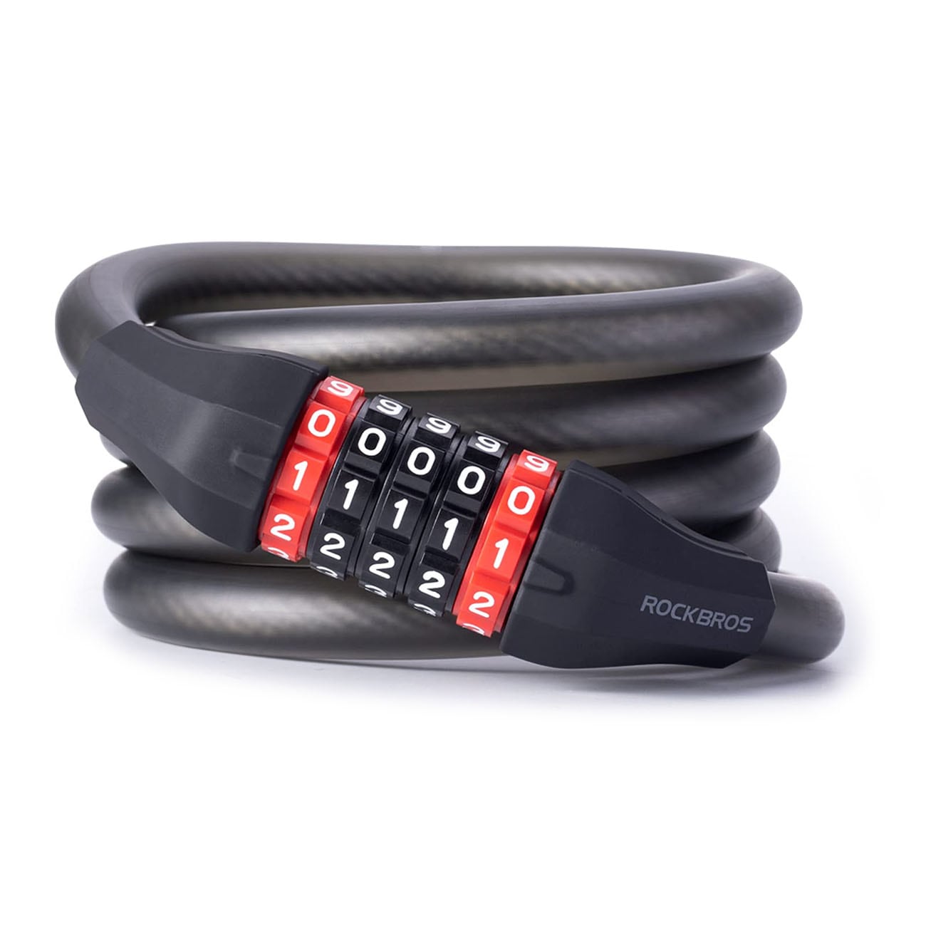 Rockbros RKS507 -pyörälukko, 5-numeroinen koodi, teräsköysi, 180 cm – Svart
