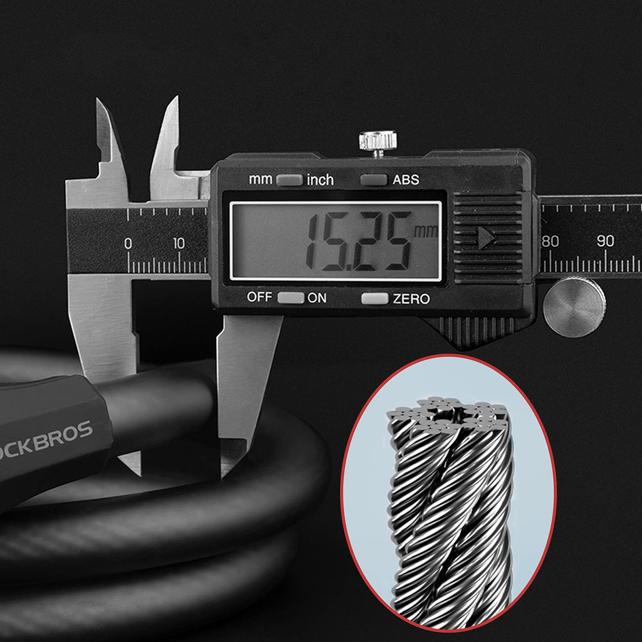 Rockbros RKS507 -pyörälukko, 5-numeroinen koodi, teräsköysi, 180 cm – Svart