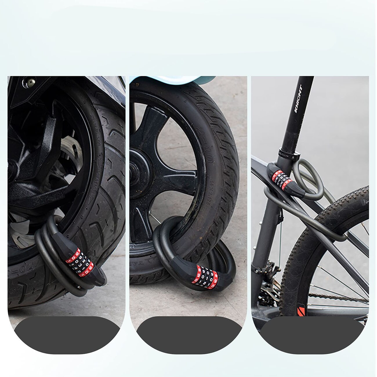 Rockbros RKS507 -pyörälukko, 5-numeroinen koodi, teräsköysi, 180 cm – Svart