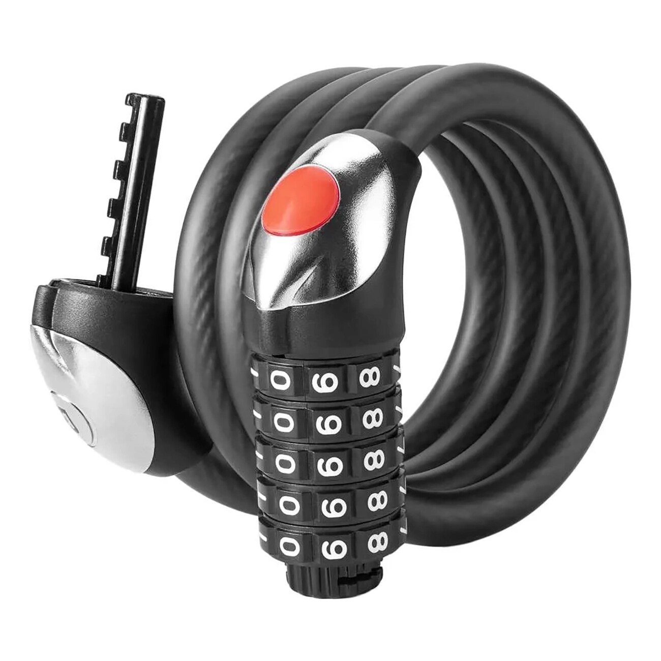 Rockbros RKS531 -pyörälukko, 5-numeroinen koodi, teräsköysi, 180 cm, LED-valolla – Svart