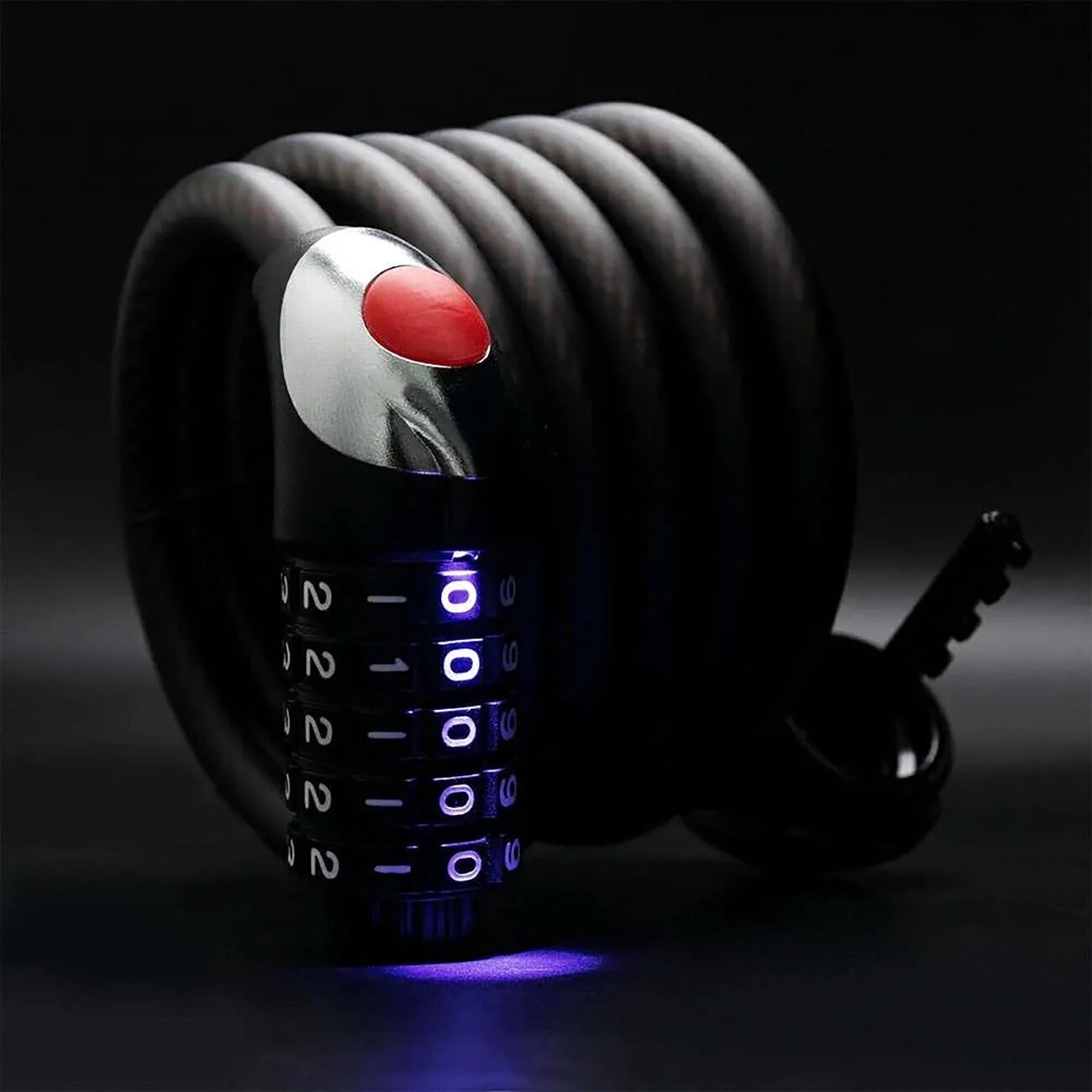 Rockbros RKS531 -pyörälukko, 5-numeroinen koodi, teräsköysi, 180 cm, LED-valolla – Svart