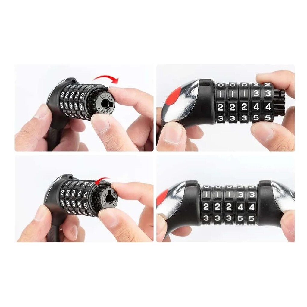 Rockbros RKS531 -pyörälukko, 5-numeroinen koodi, teräsköysi, 180 cm, LED-valolla – Svart