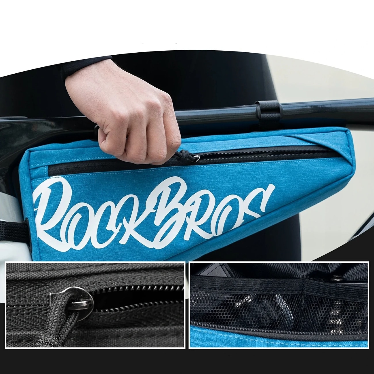 Rockbros G008 Flash Journey -pyörälaukku, kolmionmuotoisella kehyksellä, XL, 1,9 l – sininen