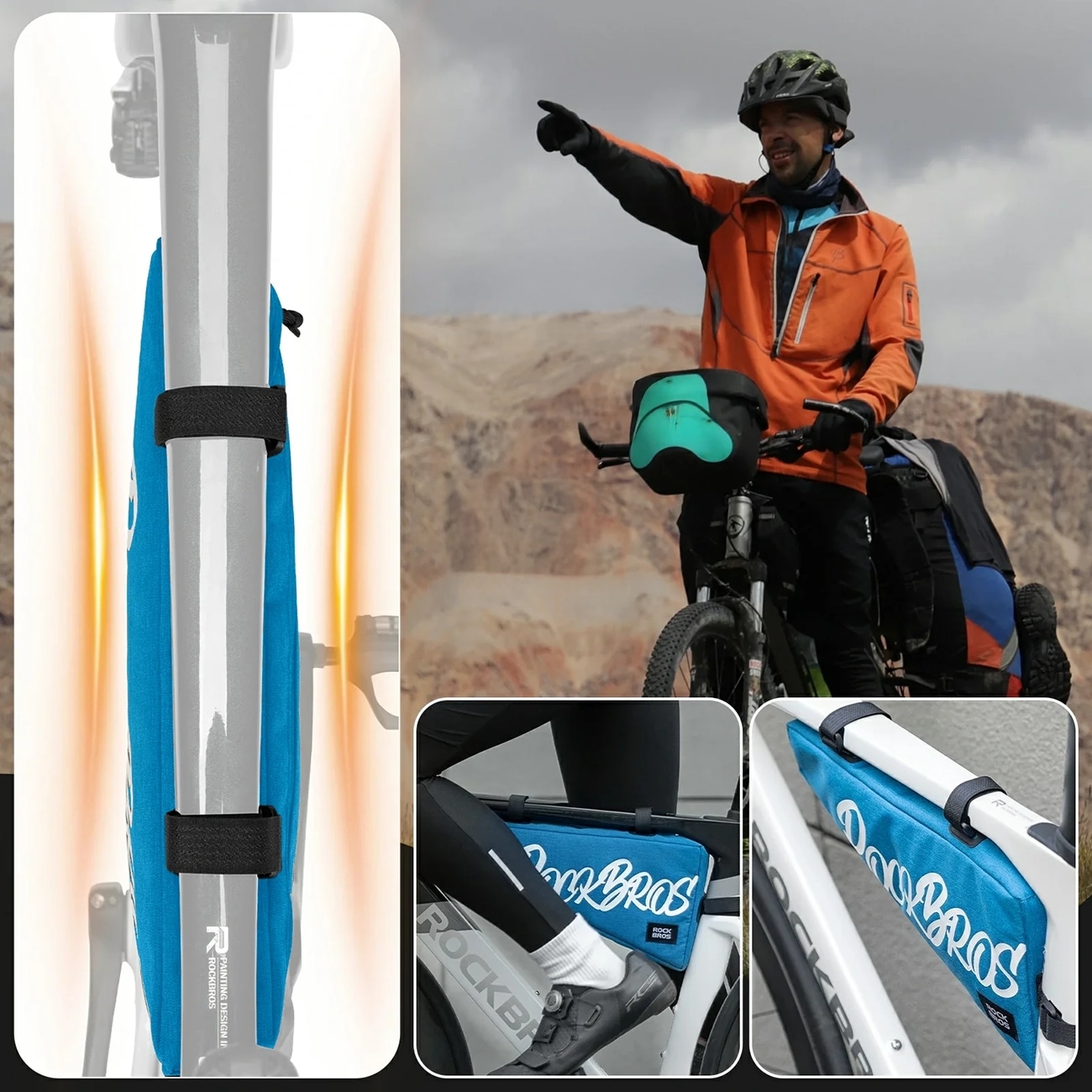 Rockbros G008 Flash Journey -pyörälaukku, kolmionmuotoisella kehyksellä, XL, 1,9 l – sininen