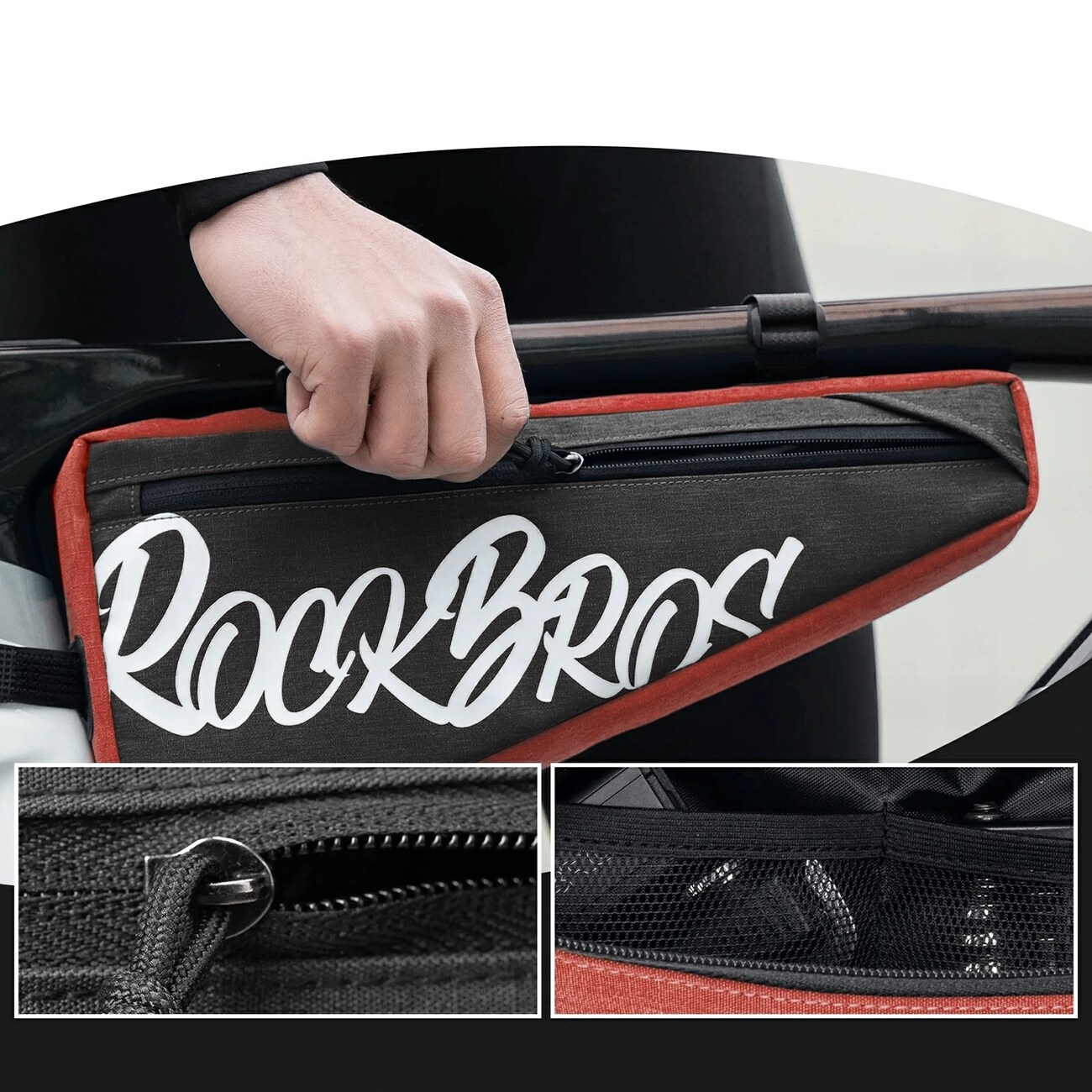 Rockbros G008 Flash Journey -pyörälaukku, kolmionmuotoisella kehyksellä, XL, 1,9 l – musta ja punainen