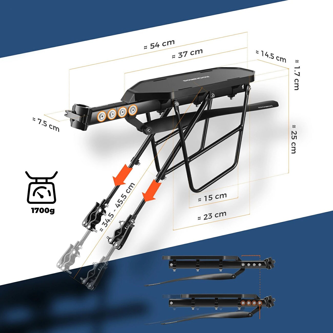 Rockbros RBHJ-1 Black Diamond -pyöräteline lokasuojilla ja pikakiinnityksellä 26–29” MTB – musta