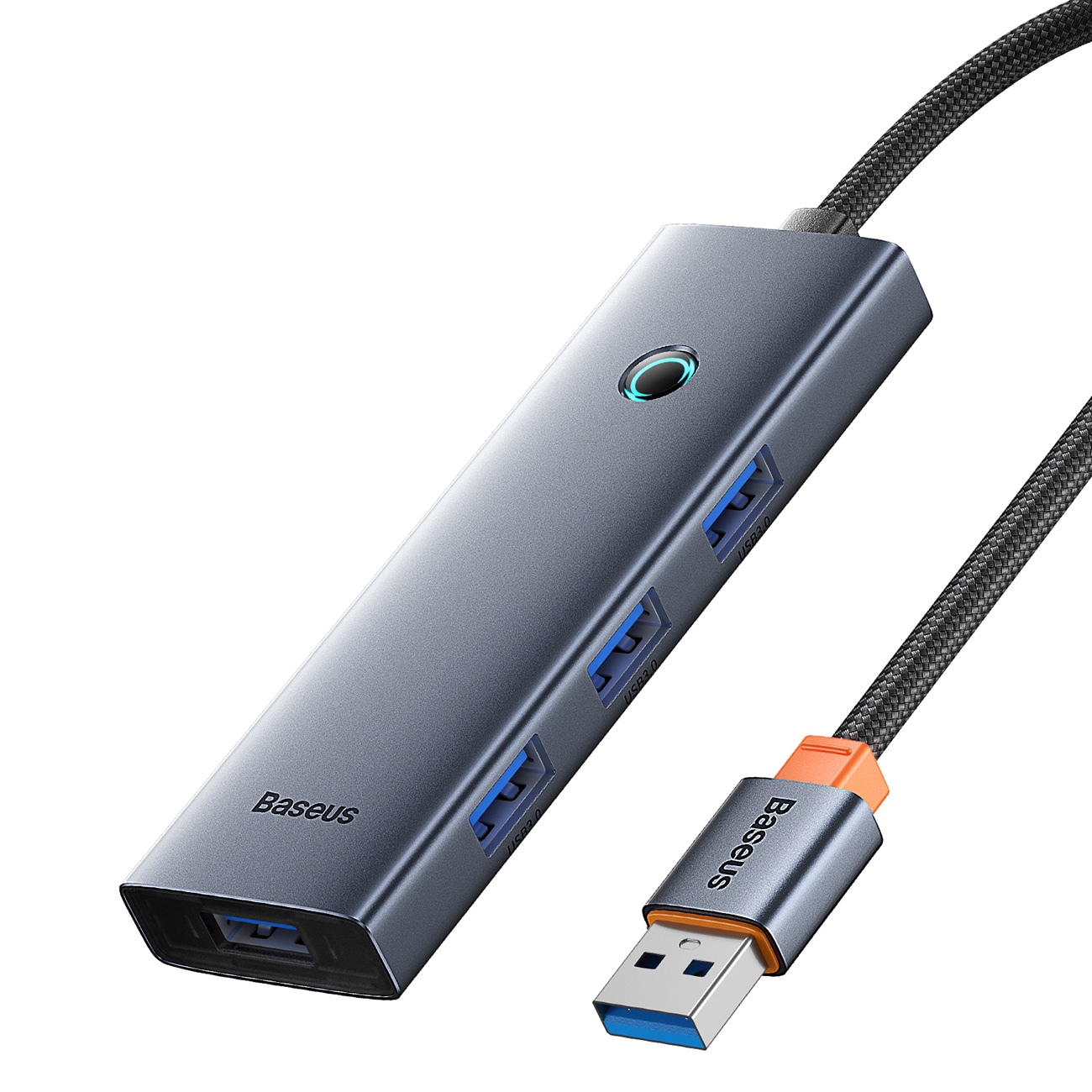 Baseus UltraJoy -sarjan USB-A-jakaja, 4 x USB-A 3.0, 1 x USB-C, 5 V, 50 cm – harmaa