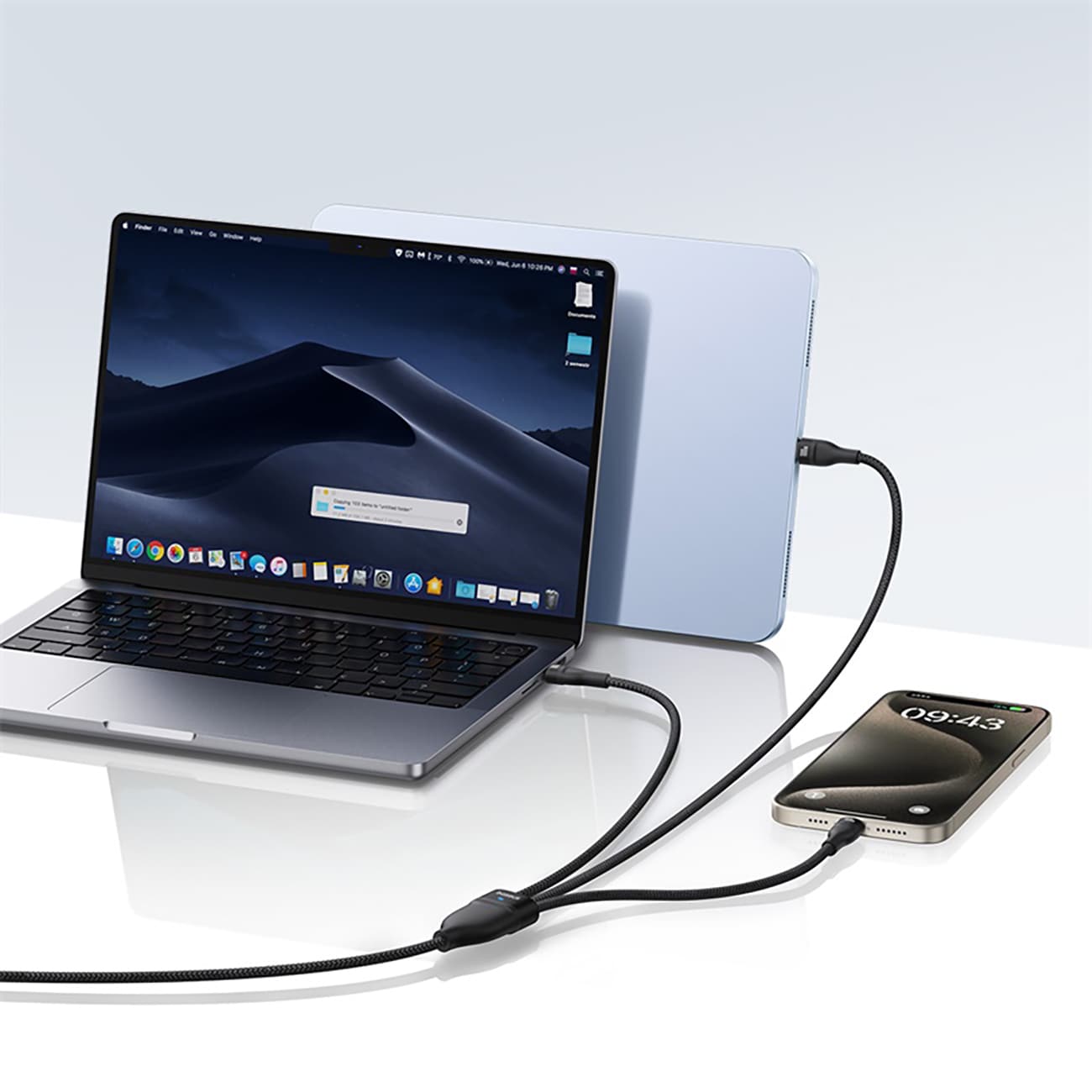 Baseus Flash 100 W 3-in-1 USB-C-kaapeli, 1,5 m – Svart / PD-kaapeli / Monitoimikaapeli
