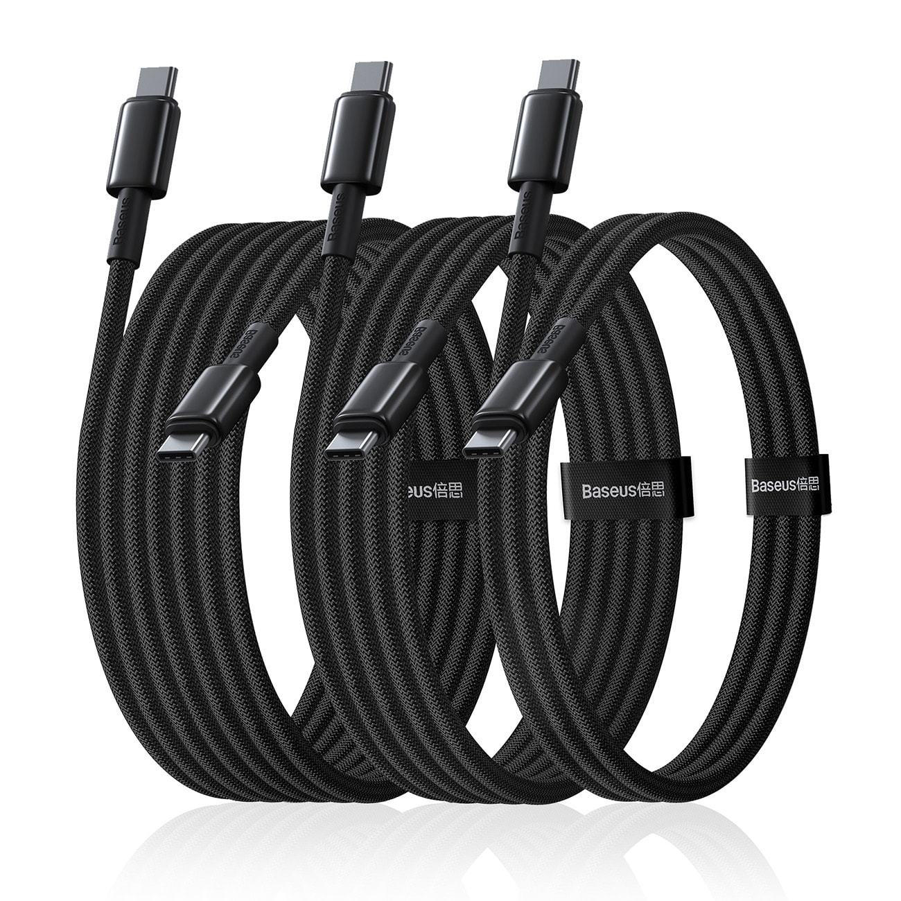 Baseus Tungsten Gold 100 W USB-C -kaapelisetti – USB-C 1 m, 2 m, 3 m – musta