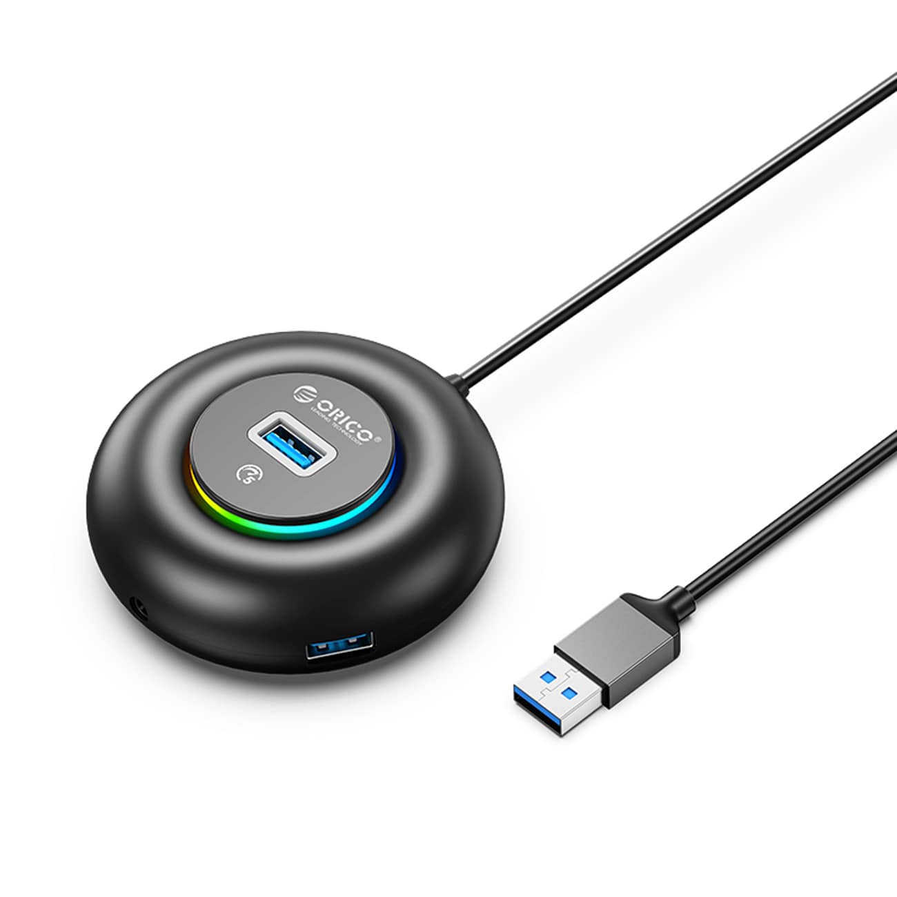 Orico YXR4-U3 RGB USB-keskitin, 4 USB-A 3.0 -porttia, ääni- ja mikrofoniliitäntä, 1,8 m – musta