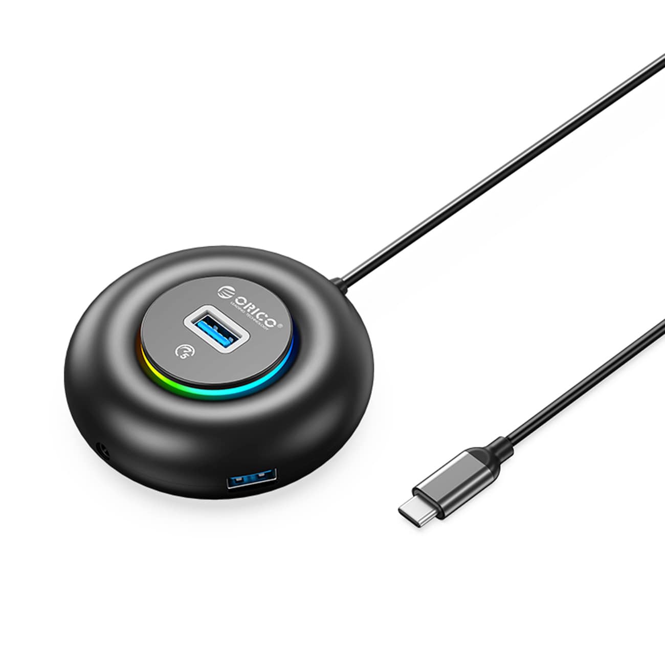 Orico YXR4-C3 RGB USB-jakaja, 4 USB-A 3.0 -porttia, ääni- ja mikrofoniliitäntä, 0,3 m – musta