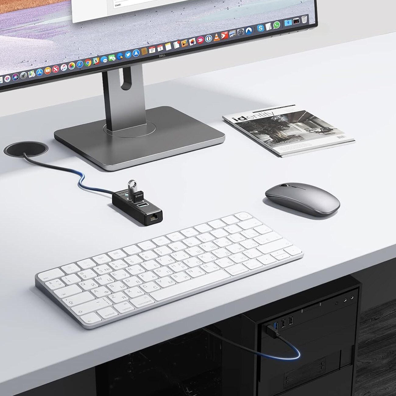 Orico PW3UR25-U3 USB-jakaja, 4 porttia: 3 x USB-A 3.0, 1 x RJ45 2,5G Ethernet, 1 m – musta