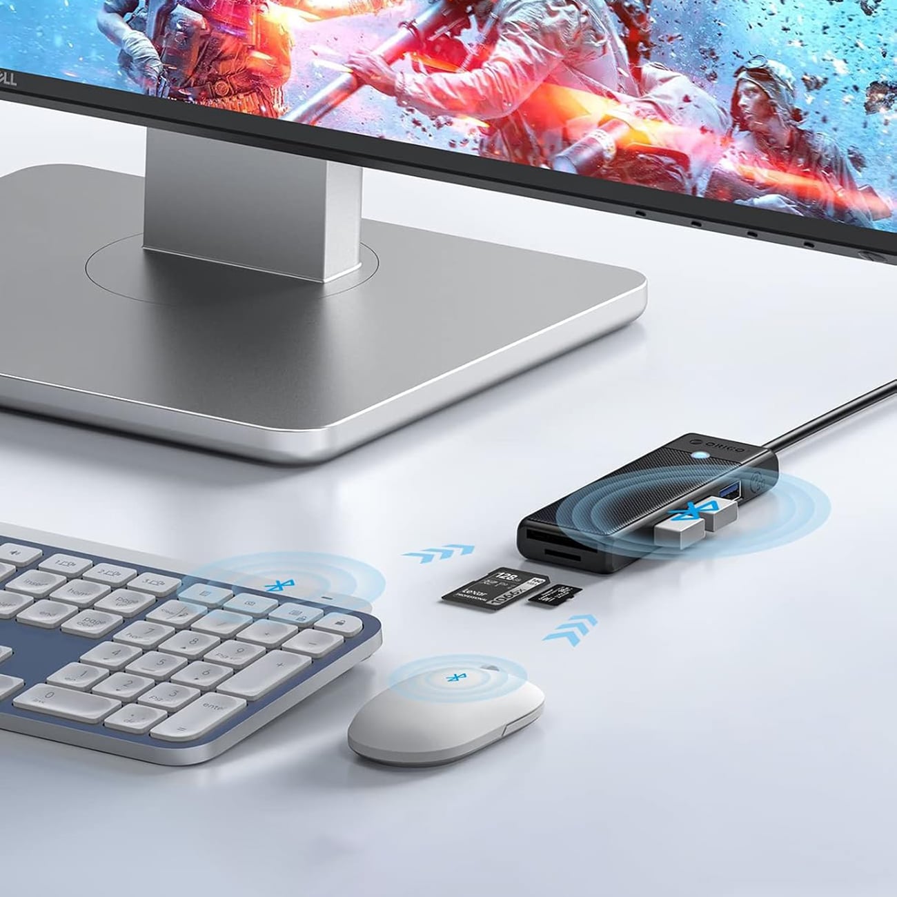 Orico PAPW3AT-U3 USB-jakaja, 4 porttia, 3 x USB-A 3.0, microSD-/SD-kortinlukija, 1 m – musta