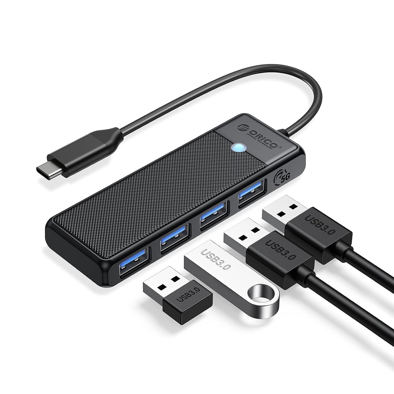 Orico PAPW4A-C3 USB-jakaja, 4 porttia, 4 x USB-A 3.0, 0,15 m – musta