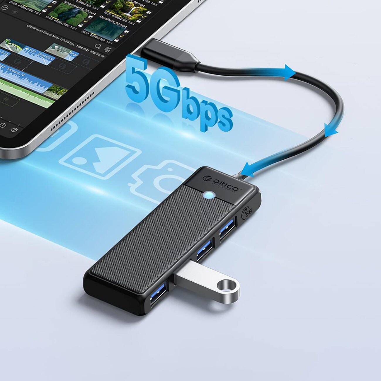 Orico PAPW4A-C3 USB-jakaja, 4 porttia, 4 x USB-A 3.0, 0,15 m – musta