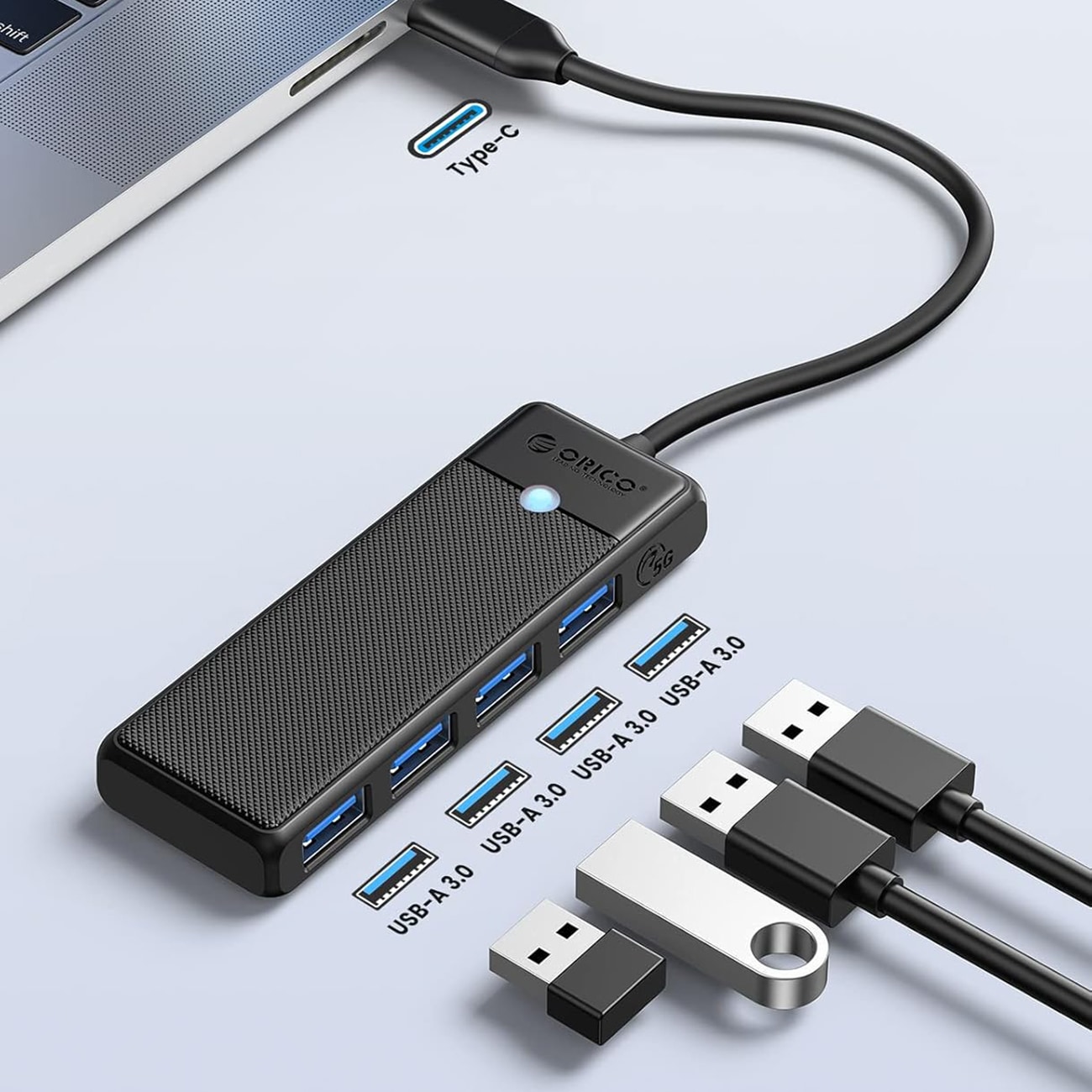 Orico PAPW4A-C3 USB-jakaja, 4 porttia, 4 x USB-A 3.0, 0,15 m – musta
