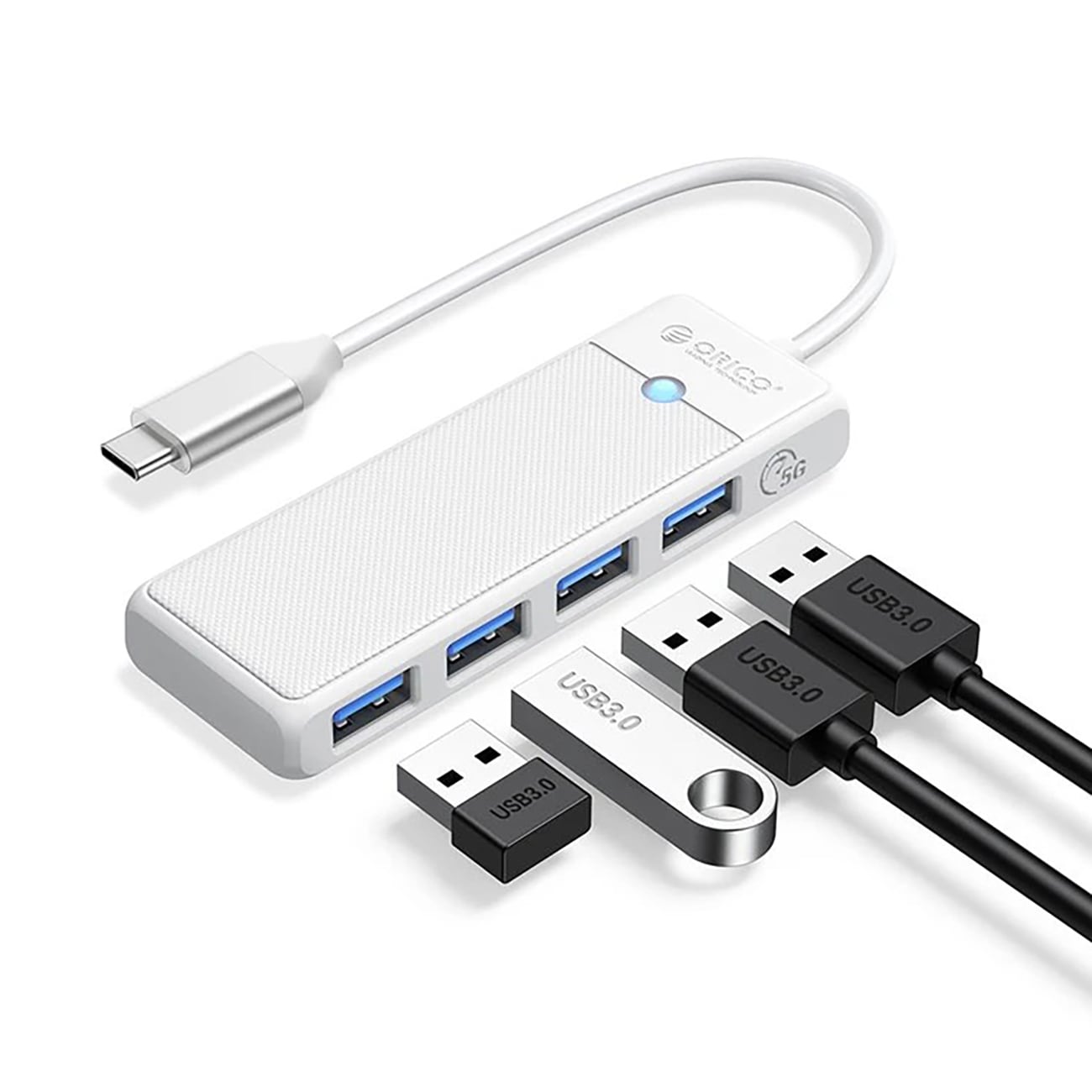 Orico PAPW4A-C3 USB-jakaja, 4 porttia, 4 x USB-A 3.0, 0,15 m – valkoinen