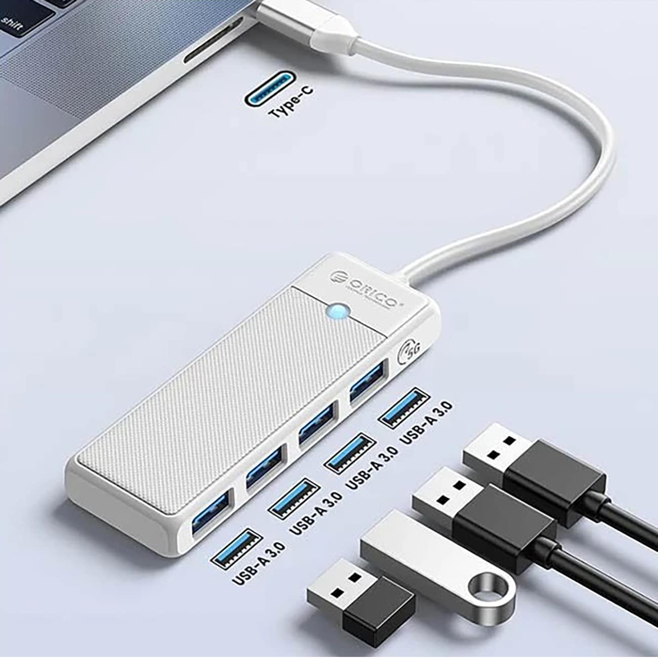 Orico PAPW4A-C3 USB-jakaja, 4 porttia, 4x USB-A 3.0, 1 m – valkoinen